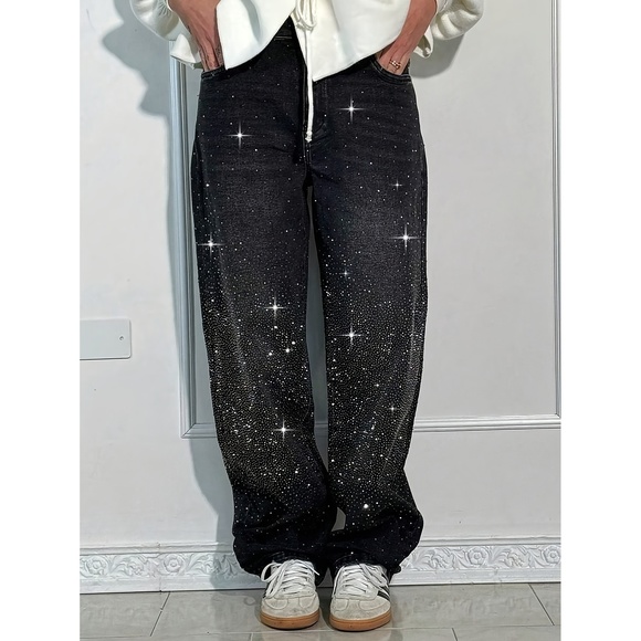 [Stretchy Wide Leg Jeans] Stretchy Non-See-Through Women's Mid-Rise Wide Leg Boy - Picture 1 of 7